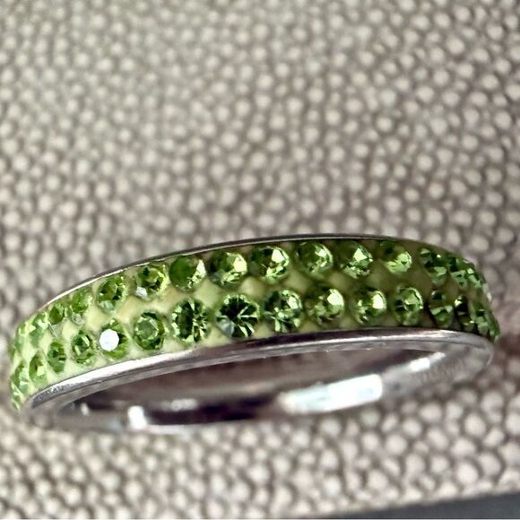 Green Crystal Stainless Steel Eternity Band – Size 7.5  Sparkle Ring - Picture 13 of 17